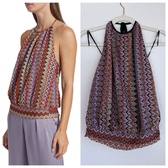 NWT Ramy Brook Adda Zig Zag Open Knit Halter Top in Soho Multi Size Medium - Picture 1 of 16